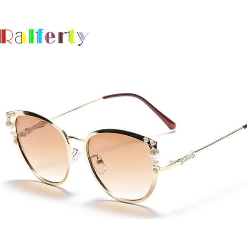 Ralferty Elegant Pearl Sunglasses Women 2020 Luxury Brand Designer Ladies 2020 Cat Eye Sunglases UV400 Oculos Feminino W0904