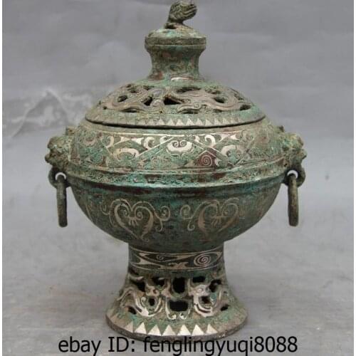 China Palace Bronze Silver-Gilt Dragon Beast Pattern Royal Incense Burner Censer