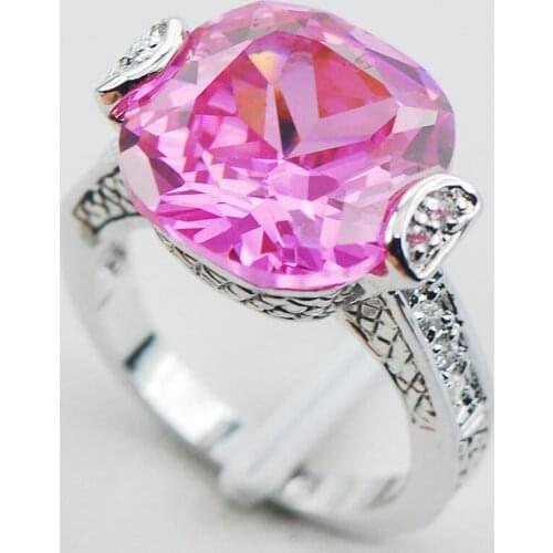 Pink Crystal Zircon 925 Sterling Silver Ring Size 6 7 8 9 10 F1089