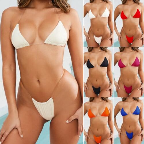 Sexy Women Micro G-String Bikini Set Bra Thong Bandage Push up Brazilian Swimwear Bathing Swimsuit Mujer Solid Maillot De Bain
