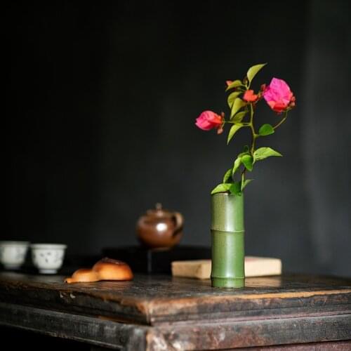 Brief fresh imitation green bamboo ceramic vase Classical pastoral decorative small vases