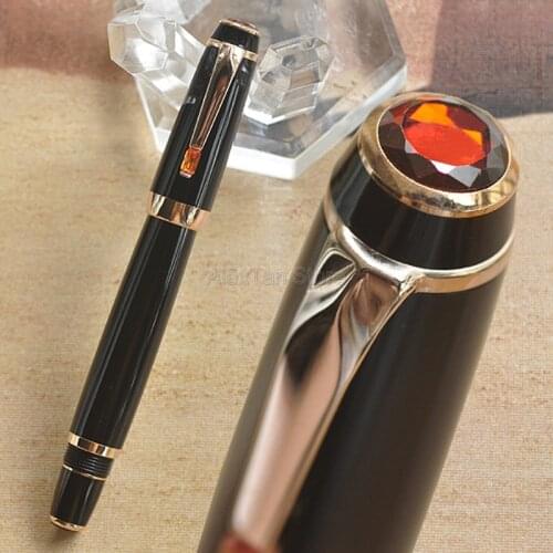 Crocodile Vivid Black Fountain Pen, Noble Ruby on Top With Golden / Silver Clip Writing Gift Pens Gift Box Optional For Office