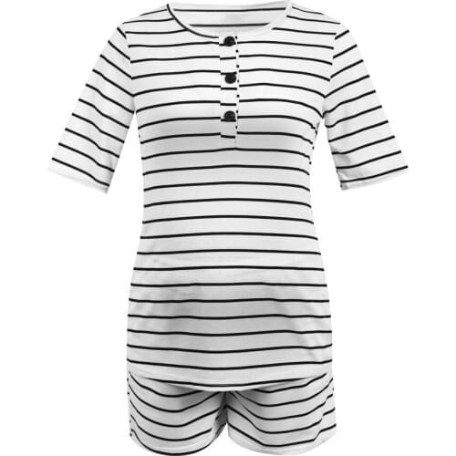 Summer maternity suits Striped short-sleeved shorts maternity home suits pijamas women cotton maternity set