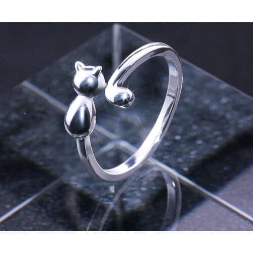Fashion Kitten Opening Ring For Women Girls Individuality And Creativity Cat Design Jewelry Wild Cute Opening Adjustable Ring