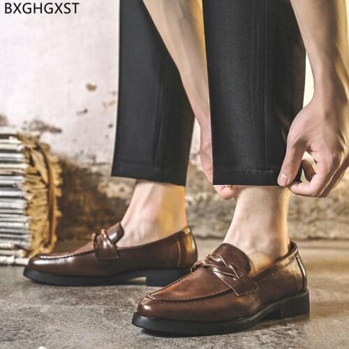 Black Loafers Leather Shoes Men Formal Dress Shoes Mens Fashion Brown Wedding Shoes for Men 2021 Chaussure Homme Zapatos Hombre