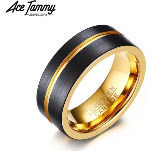 Modern Men 8MM Tungsten Ring Black and Gold Color Brushed Mens Wedding Ring Party Jewelry for Anniversary Gifts