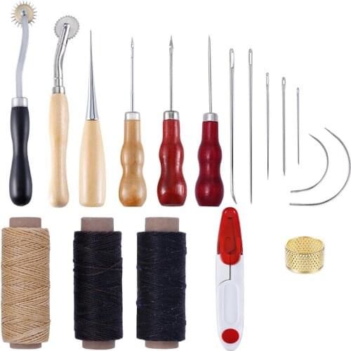 LMDZ Leather Craft Punch Carving Work Tools Kit Hand Sewing Stitching Saddle Set Professional Leather craft Accessories