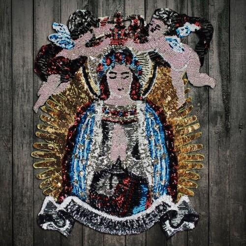 Beaded sequin Madonna patches embroidery fabric patches brand fashion large applique patches sew on