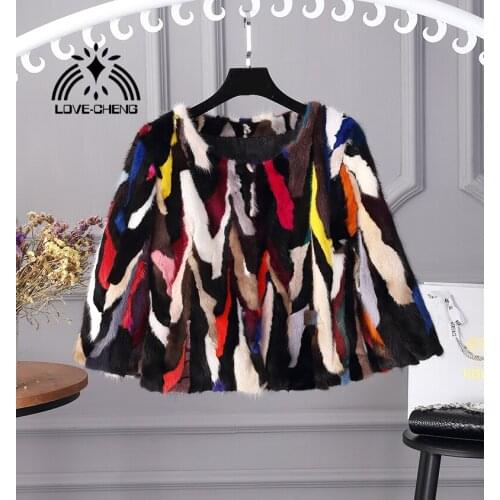 New genuine real natural mink fur coat womens fashion short style color-full multi-color Luxury Winter Jacket