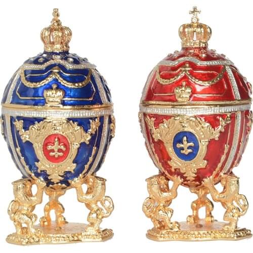 New arrival Russian MINI egg w lion jewelry box Easter egg bejeweled trinket box metal tabletop collectible gifts