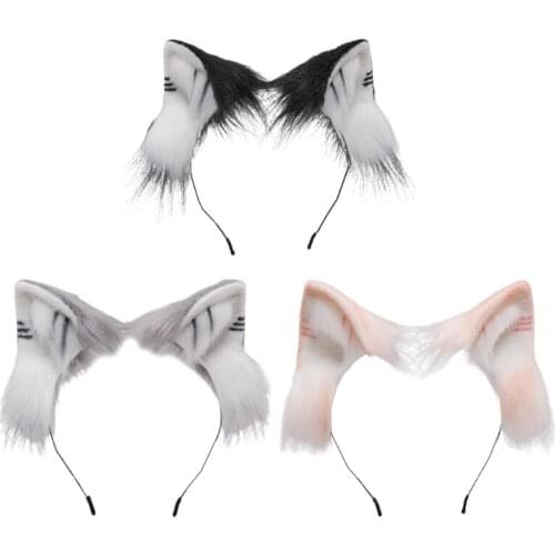 Faux Fur Ears Plush Hairhoop Dual-Use Womens Mans Lovely Hairclip Lolita Hair Accessories for Party Cosplay Costume