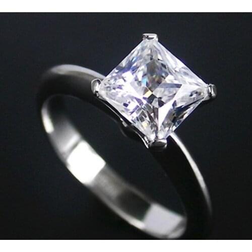 1Carat Pure Gold 14K Princess Cut Dazzling Test Positive Moissanite Engagement Ring Lovely Design Style High Quality Guarantee