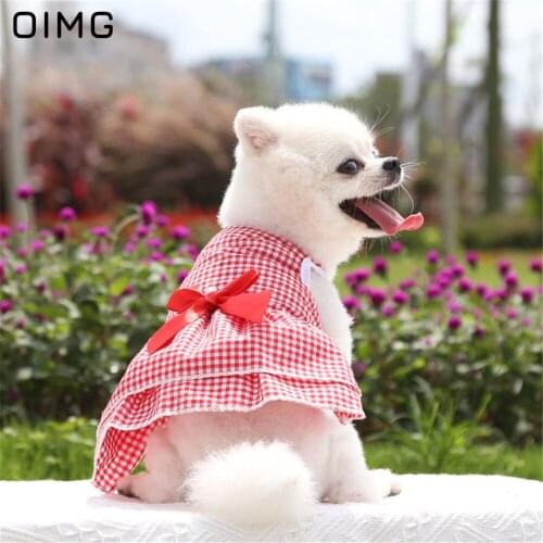 OIMG Summer Plaid Small Dog Princess Dress Bowknot Party Wedding Dress For Dogs Skirt Pet Puppy Dress For Pomeranian Yorkies