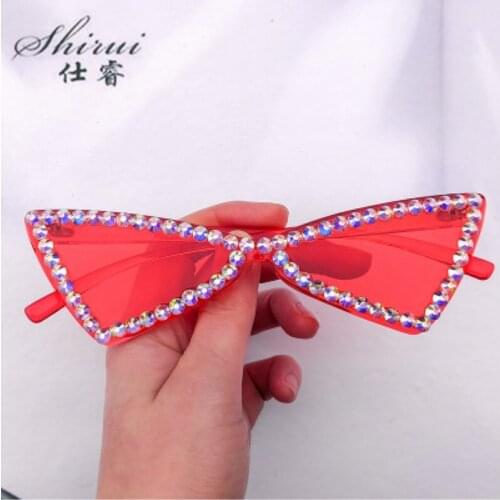 Sexy Cat Eye Sunglasses Women Rimless Vintage Rhinestone Sun Glasses Female Lady Candy Color Punk Eyewear Triangle Shades UV400