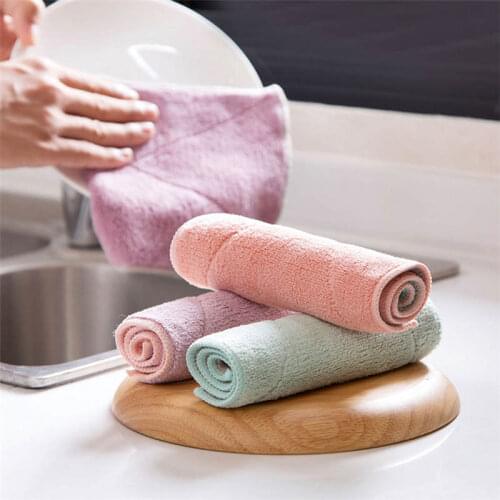 Double-layer Absorbent Microfiber Kitchen Dish Cloth Non-stick Oil Household Cleaning Wiping Towel Kitchen Tool