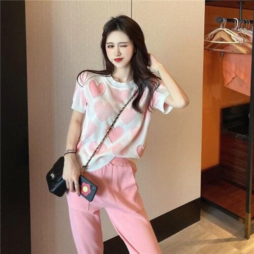 Casual Sport Suit Women Tracksuit Set Sportwear 2 Piece Set Sports Clothing Ladies Set Tracksuits Knitted Suit Female with Beads