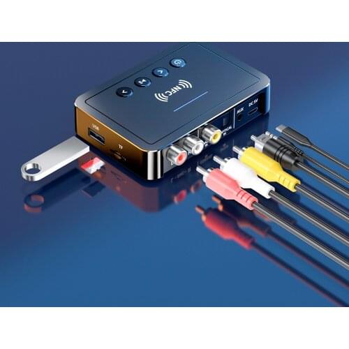 5.0 Receiver Transmitter FM Handsfree Call Stereo AUX 3.5mm RCA NFC Wireless Audio Adapter Digital Display For TV PC