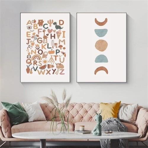 Nordic Sunshine Love Number Alphabet Wall Art Canvas Toddler Teaching Poster Wall Picture Childrens Room Bedroom Decoration