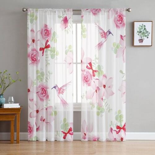 Tulle Curtains for Living Room Flower Pink Bird Bedroom Study Window Sheer Curtains Kitchen Balcony Interior Voile Curtains