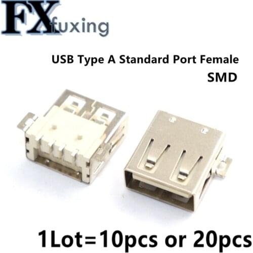 10/20Pcs USB Type A Standard Port Female Solder Jacks Connector PCB Socket USB-A type Female Flat Edge 2.0mm SMD Thermostability