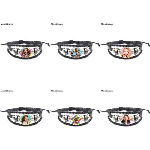 Mendittorosa Glass Cabochon Maxi Black Leather Bracelet Bangle Jewelry For Kids Super Pop Singer Soy Luna