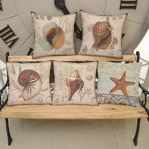 Vintage Marine Life Decorative Pillows Covers Home Decor Whelk Sea Snail Starfish Sofa Throw Pillow Cushion Cover Office Seat