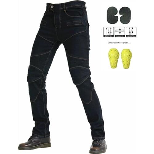 High Quality PK-718 Motorcycle Jeans Riding Protection Knee Trousers Black Blue Men Stretch Anti-Fall Jeans