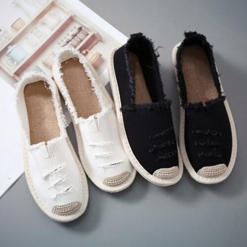 Woman Flat Slip On Canvas Summer Strap Loafers Straw Espadrilles 2020 Ladies Casual Comfort Shoes Fashion