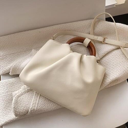 Solid Color Pleated Tote Bag 2021 Fashion New Soft PU Leather Womens Designer Handbag Luxury Brand Shoulder Messenger Bag