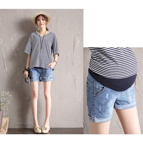 L-5XL Summer denim Maternity Shorts For Pregnant Women clothing Cotton Loose Belly Elastic Waist Adjustable jeans Denim shorts