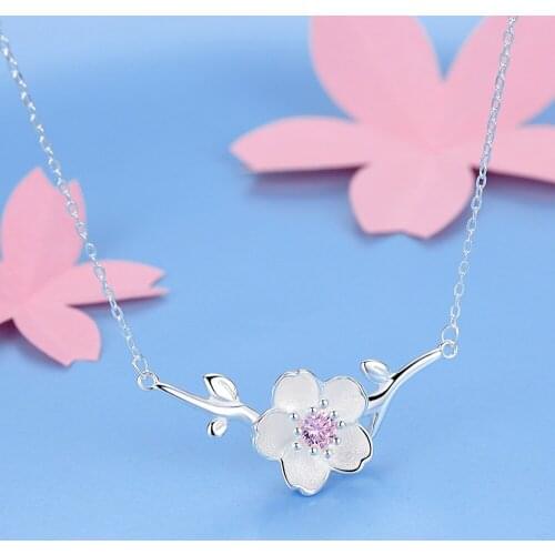 Elegant Silver Color Cheery Flower Necklaces For Women Fashion Long Choker Necklace Statement Jewelry Gifts Collar