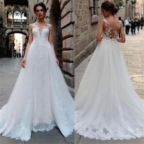 2021 A Line Wedding Dresses Lace Appliques Bridal Gowns V Neck Wedding Dress Custom Made Plus Size Vestido De Novia