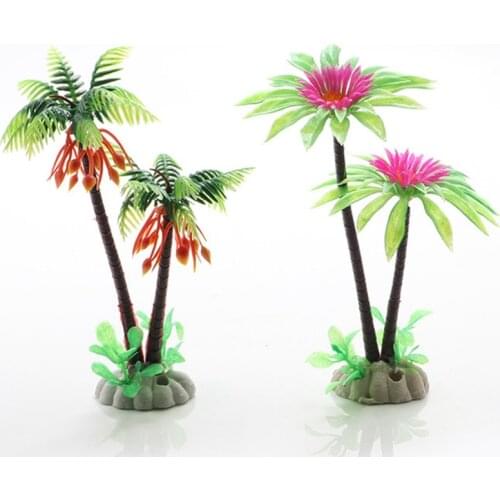 1pc 15cm High Plastic Aquatic Plant Vivid Plastic Fish Tank Plant Artificial Aquarium Plant Simulation Water Plants Coconut Tree