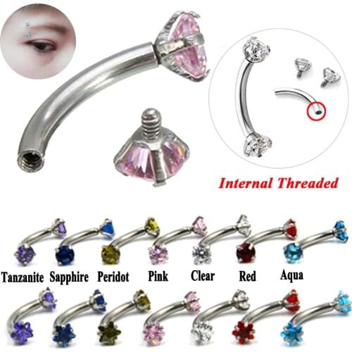 1PC Surgical Steel Eyebrow Gem Curved Ring Eyebrow Pircing Curved Barbell Banana Piercings Star&Round Zircon Labret Belly Ring