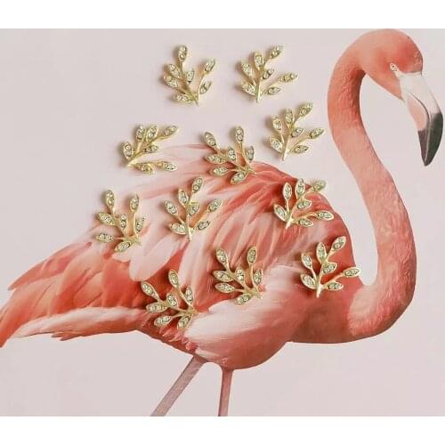 10 pcs/lot Full Crystal Leaf Alloy Craft Supplies Rhinestone Button Flatback for DIY Hair Bridal Jewelry Phone Accessory Decors