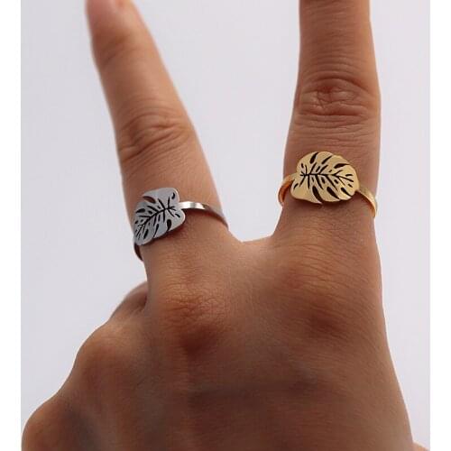 10pcs/lot Tropical Leaf Adjustable Finger Rings For Girls Women Boho Jewelry Stainless Steel Ring Gold Beach Bijoux Femme Anillo