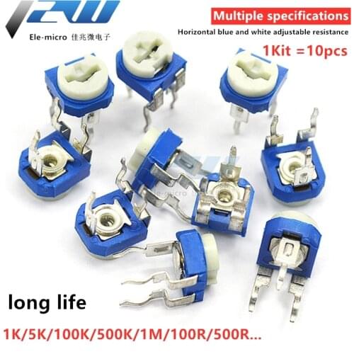 10PCS/lot Blue and white adjustable resistance horizontal variable 10K/1K/2K/1M/20/50/100 Euro/500/102/103/203