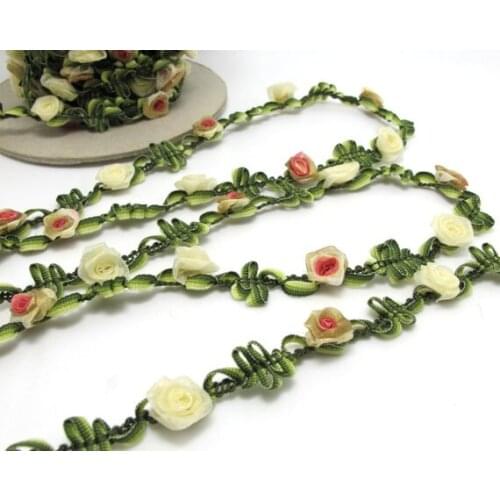 2 Yards Woven Rococo Ribbon Trim with Blue Sparkling Flower Buds|Decorative Floral Ribbon|Scrapbook Materials|Decor