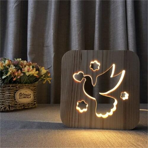 3D Bird Pigeon Decor Nightlight Wooden Night Light DIY Customized Decorative LED Lighting USB Table Desk Lamp Gift Drop Shipping
