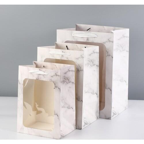 5pcs/lot Paper Gift Packaging Bag With Handle Handmade Home Dessert Packaging Boxes With PVC Window Wedding Supplies Gift Bag