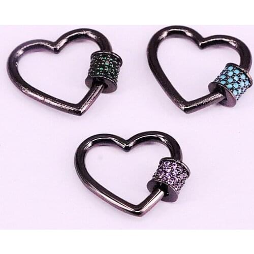 6Pcs, Pave CZ Heart Shape Connector Clasp, Metalblack Color Carabiner Clasp, Jewelry Findings