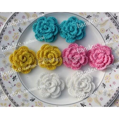 2016 new arrival fashion 4.3cm 6 pics/lot cotton crochet 3D flower as patches for cloth decoration as accessories DIY flower