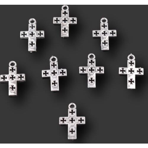 60pcs Silver Plated Christian Mini Cross Pendant Catholic Bracelet Earring Metal Accessories DIY Charm For Jewelry Crafts Making