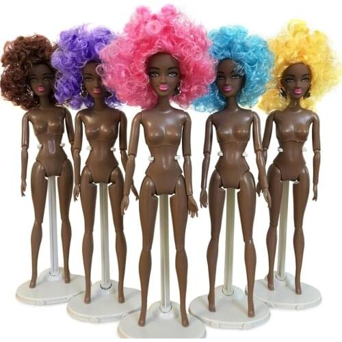 African doll Accessories Body Colored Hair American Doll Joints Change Head Foot Move African Black Girl Gift Pretend Toy Baby