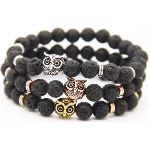Ailatu New Arrival Mens Beaded Bracelet 8mm Lava Rock Stone Beads Owl Eagle Bracelet Party Gifts