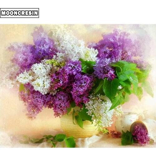 Diy 5D Diamond Painting Flower Purple Lavender Square Diamond Embroidery Cross Stitch Needlework 3D Mosaic Christmas Decoration