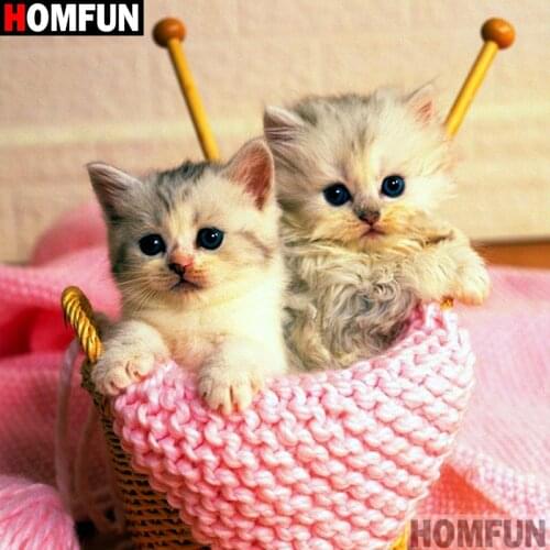 HOMFUN Full Square/Round Drill 5D DIY Diamond Painting "Cat" Embroidery Cross Stitch 5D Home Decor A07642
