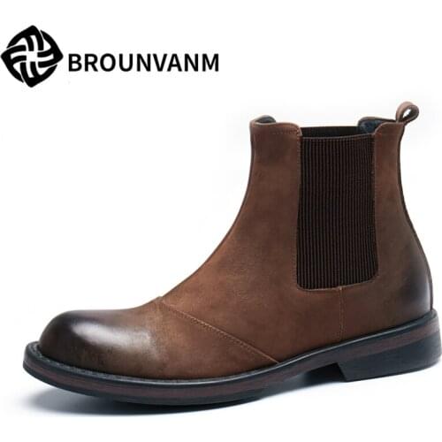 Chelsea boots male autumn winter British retro mens Genuine Leather desert boots Riding boots cowboy boots mens autumn winter