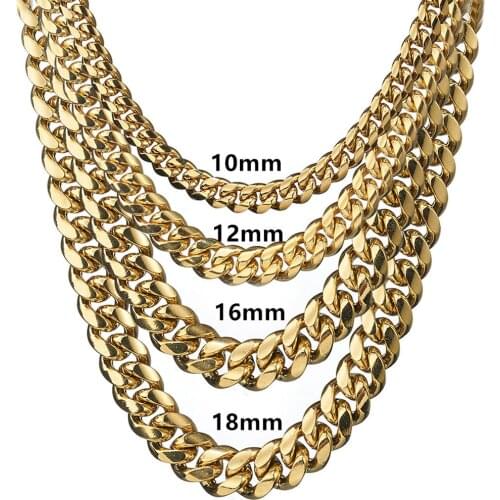 High Quality Silver Color Gold Color 316L Stainless Steel Curb Cuban LInk Chain Men Necklace & Bracelet 8/10/12/14/16/18mm Wide