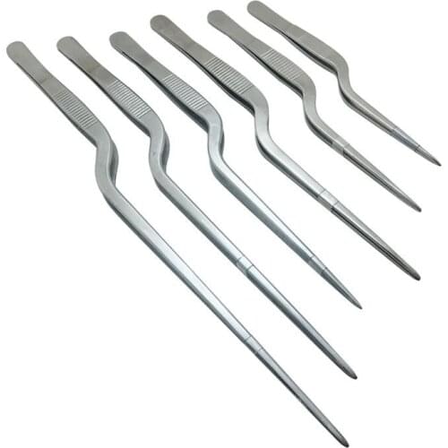 Hot 6 Choices Multiple Professional Chef Plating Tweezer Tongs Serving Presentation Stainless Steel Offset Chef Kitchen Tools